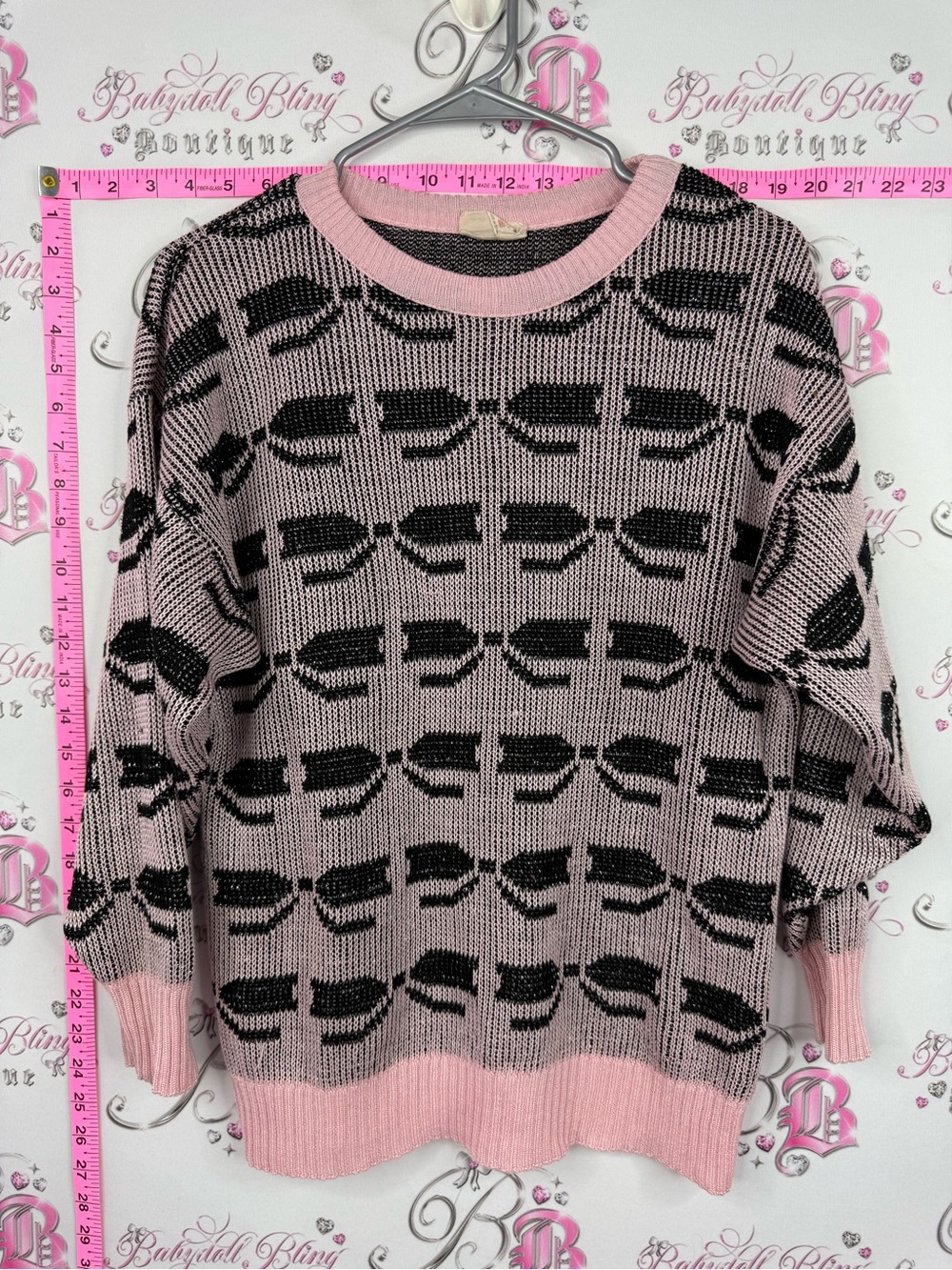 EXCELSIOR sweater vintage bows ribbons 🎀 Pink Patterned Crew Neck Sweater